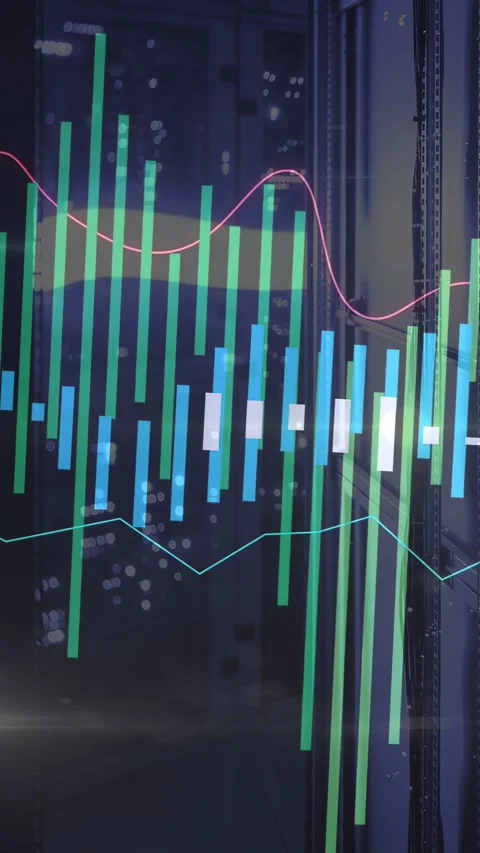 Vertical video: Animated chart on data feed, growing bars while pink trend Stock Footage 332644477