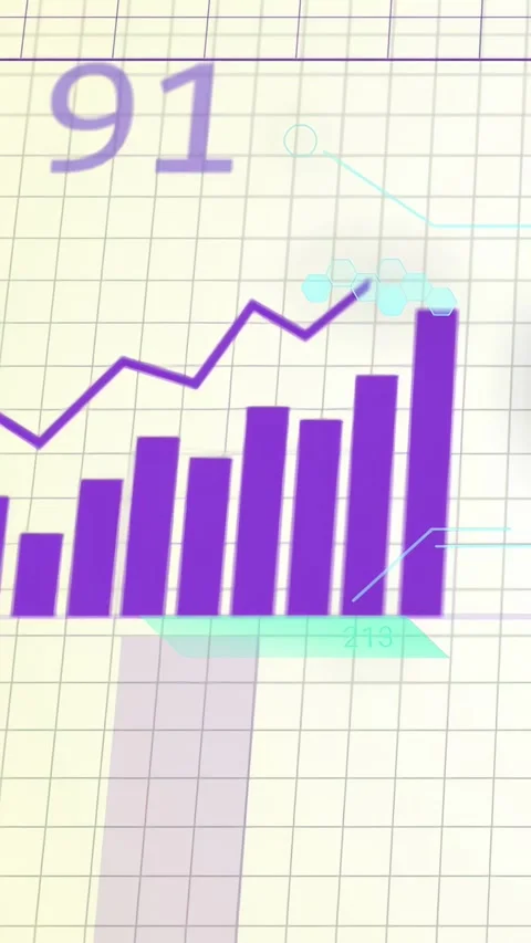 Vertical video: Animated data dash opening with rates causing bars rising, table Stock Footage 335263946