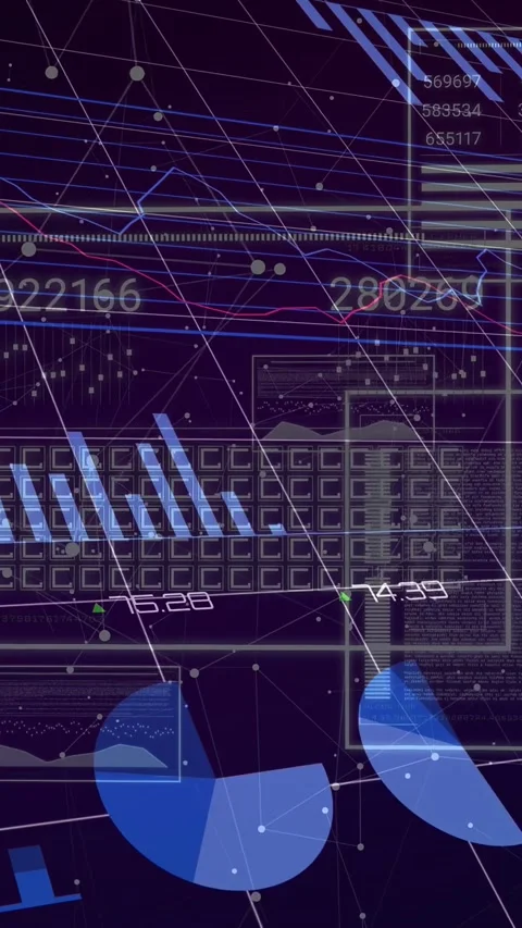 Vertical video: Animated data HUD building on data feed, updating charts and Stock Footage 332735152