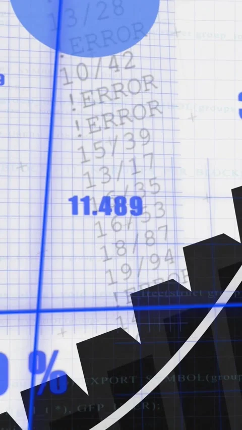 Vertical video: Animated data viz moving crosshair aligning blue bars, Stock Footage 328448533