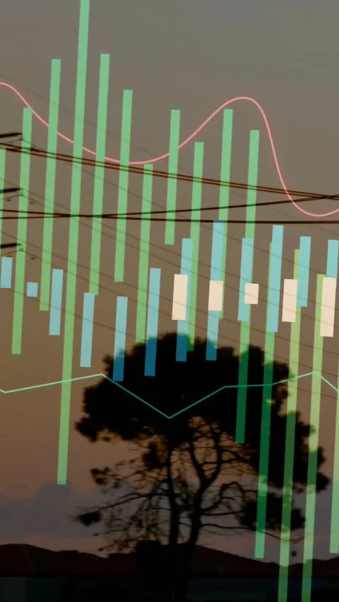 Vertical video: Animated data viz starting at dusk rising bars sliding wrapping Stock Footage 334550057