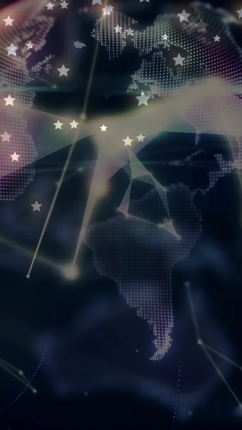 Vertical video: Animated dotted globe forming rotating as triangles sliding Stock Footage 329612982