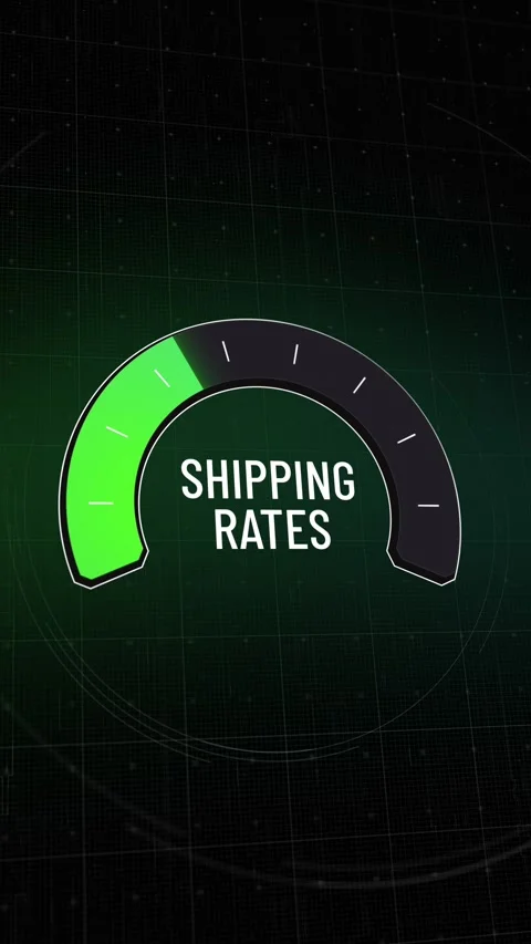 Vertical video animated gauge for shipping rates rising and falling on dark d 库存影片 331002653