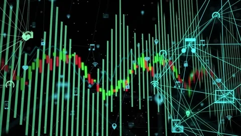 Vertical video: Animating 3D data evolving on playback in black void with teal Stock Footage 331214470