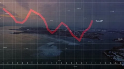 Vertical video: Animating bright red plot moving across coastal grid, showing Vídeos de archivo 331404377