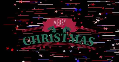 Vertical video: Animating central CHRISTMAS logo on play showing MERRY ribbon Stock Illustration