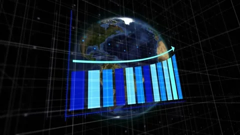 Vertical video: Animating start, 3D globe and bar chart building on grid, Vídeos de archivo 331270005