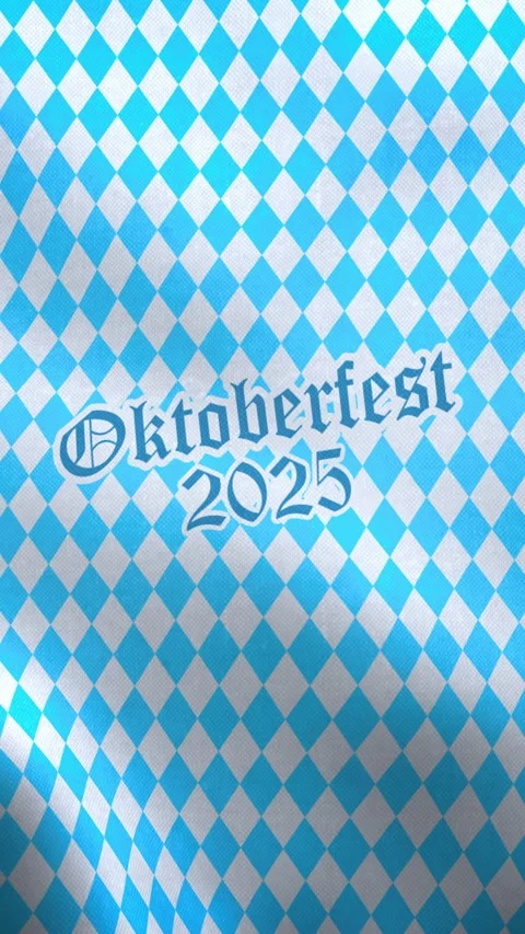 Vertical video animation of a Bavarian flag with the lettering Oktoberfest 2025. Stock Footage 314425473