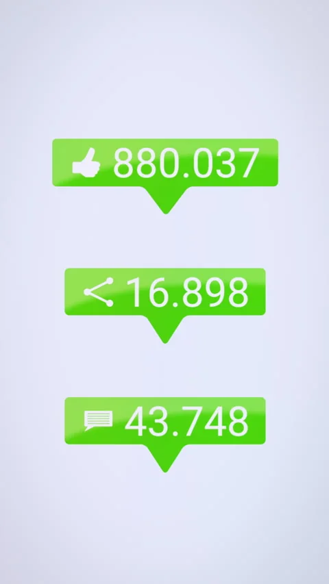 Vertical video animation of buttons with Like, Share and Comments. Stock Footage 308346686