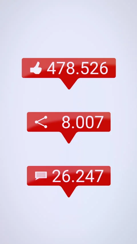 Vertical video animation of buttons with Like, Share and Comments. Stock Footage 308346984