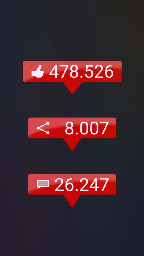 Vertical video animation of buttons with Like, Share and Comments. Stock Footage 308347001