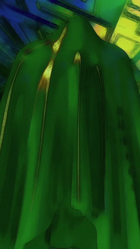 Vertical video - animation in comic style of flying ghost in alien ship. Stock Footage 234813202