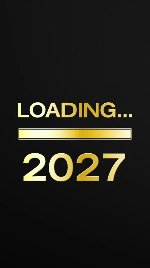 Vertical video animation of loading bar in gold with the message loading 2027. Stock Footage 340076792