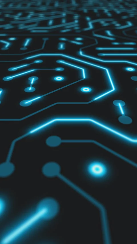 Vertical video animation of a printed circuit board in blue. Stock Footage 309013302