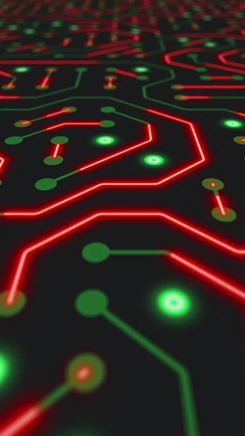 Vertical video animation of a printed circuit board in green and red. Stock Footage 309015187