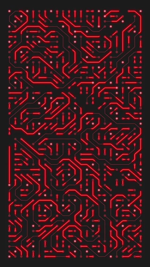 Vertical video animation of a printed circuit board in red on a dark background. Stock Footage 309016281