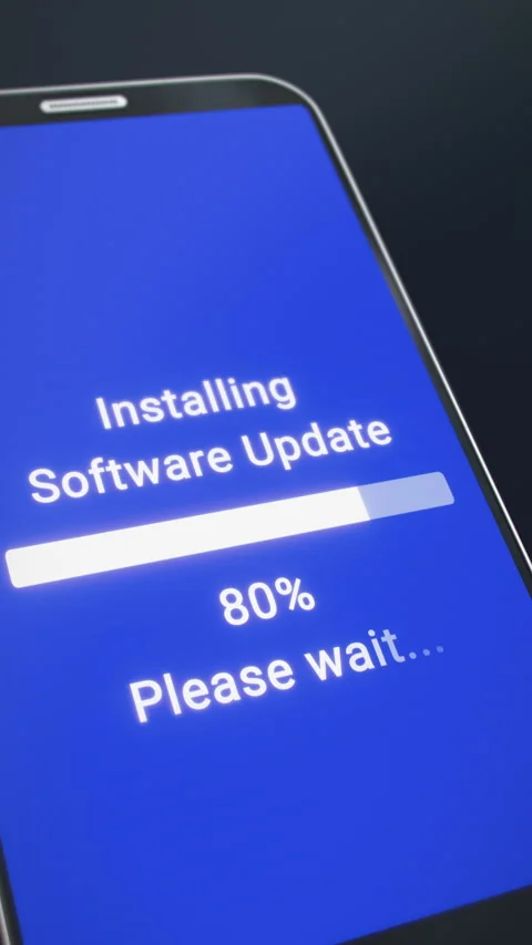 Vertical video animation of a smartphone with a blue screen - system update. Stock Footage 334375759