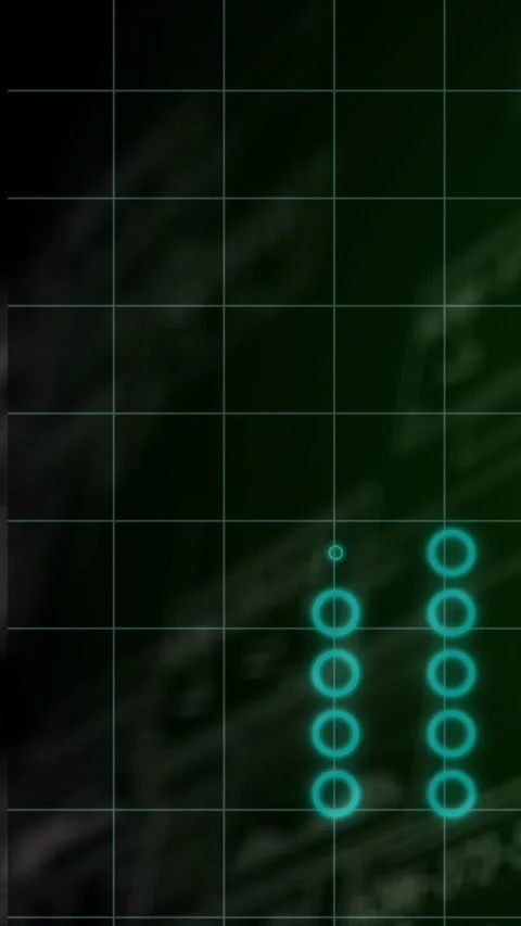 Vertical video: Animation starting, grid showing tech data rings growing, fading Stock Footage 331720915