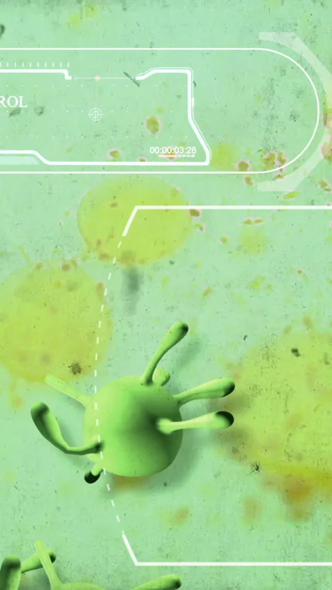 Vertical video animation - Viruses under microscope. Bacteria virus Stock Footage 237265517