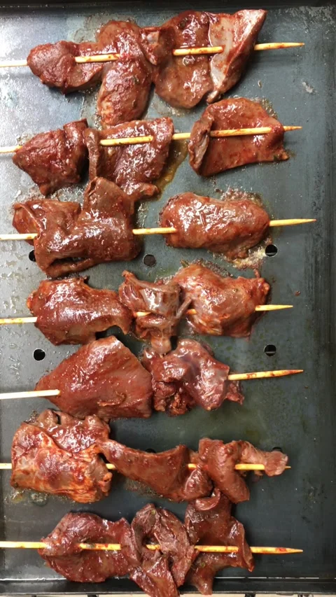 Vertical video of anticuchos on the grill. Stock Footage 286168842