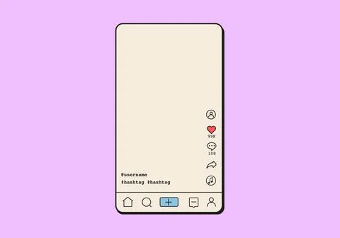 Vertical video app interface in retro vaporwave style. Mobile screen layout with Stock Illustration