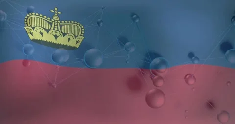 Vertical video: Appearing clear nodes clustering and drifting over blue-red flag Stock Footage 331161396