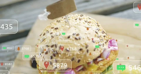 Vertical video: Appearing icons camera pulling back showing seeded bun flag Stock Footage 331614948