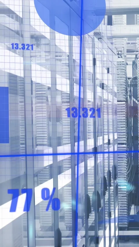 Vertical video: Appearing overlay atrium showing scrolling bar chart as camera Stock Footage 331337047
