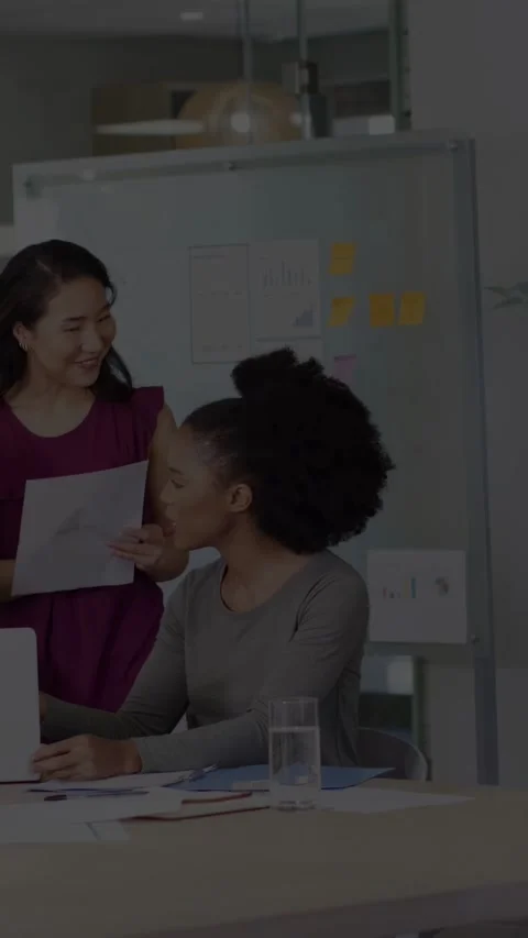 Vertical video: Approaching coworker holding cell papers showing docs for office Stock Footage 333977873