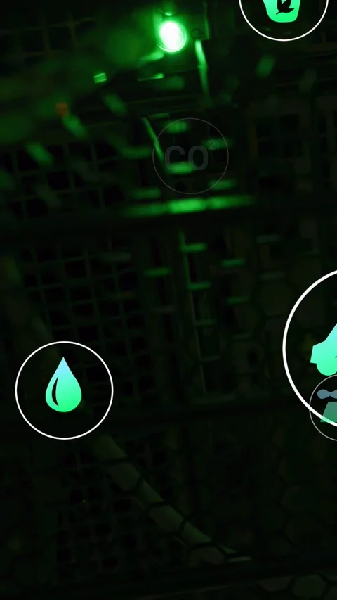 Vertical video: AR icons shifting with camera tilt over mesh, showing CO2, Stock Footage 332846280