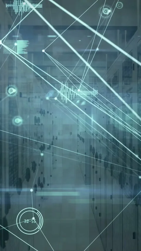 Vertical video: AR layer starting from data ping showing data flow with lines 스톡 동영상 332644481