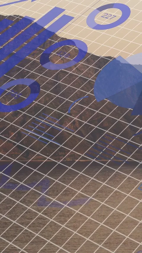 Vertical video: AR overlay with grid appearing, elements moving and rotating, Stock Footage 334025100