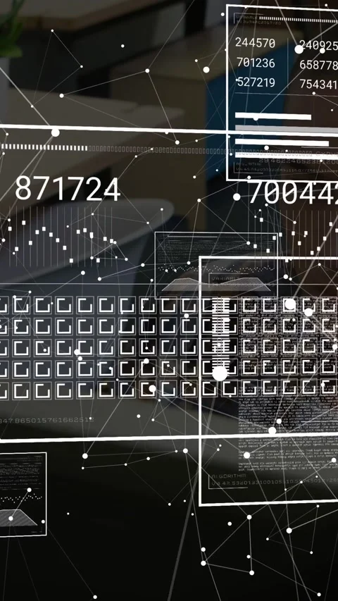 Vertical video: AR overlay receiving data, animating nodes, updating 6-digit Stock Footage 331167370