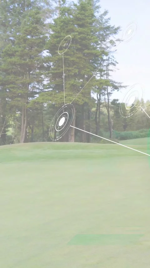 Vertical video: AR UI appearing over green showing golf path for practice as Stock Footage 340133544