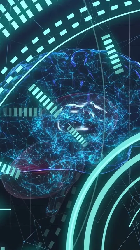 Vertical video: Arcs sweeping starting brain shifting while dashed scanner Stock Footage 334378294