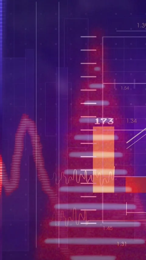 Vertical video: Arrow appearing, tan bar updating value as jagged line waving, Video stock 334602537
