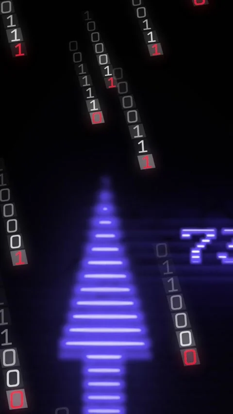 Vertical video: Arrow pulsing while right code columns appearing and falling, Stock Footage 331009008