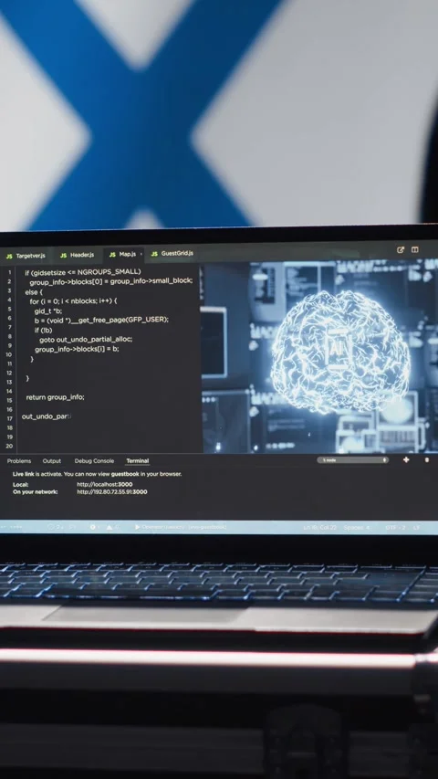 Vertical video Artificial intelligence tech on laptop used by Mossad agency to Stock Footage 278335101