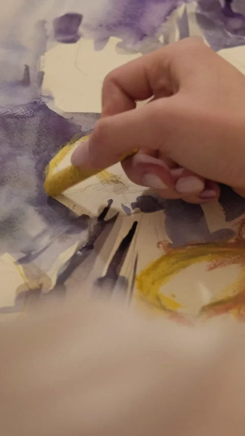 Vertical video artwork painting hand wax crayon Stock Footage 230096434