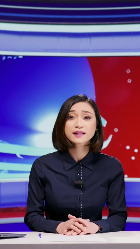 Vertical video Asian presenter hosting news segment Stock Footage 247261948