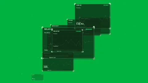 Vertical video: Assembling after glyphs, green HUD panels and node forming then Video stock 334118904