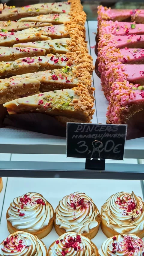 Vertical Video - Assorted Patisserie Display in Bakery, Close Up Shot Stock Footage 337603355