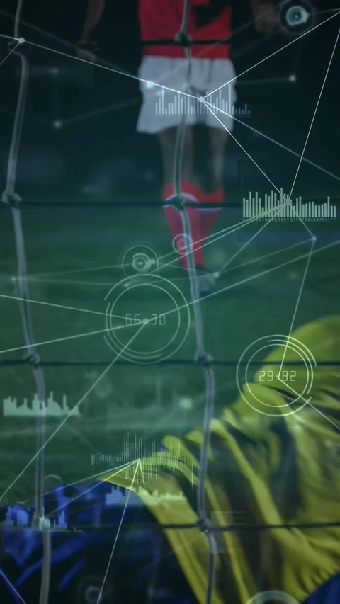 Vertical video: Attacker shifting and shooting ball trying to score, GK diving, Video stock 332598754