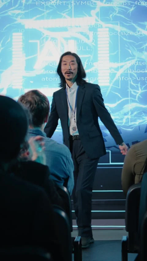 Vertical Video Audience clapping hands for asian speaker at artificial Stock Footage 327684836