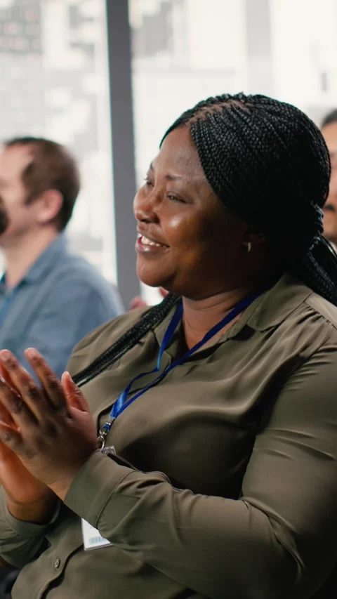 Vertical Video Audience clapping hands and applauding after presentation Stock Footage 327823146
