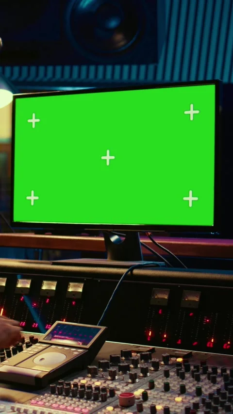 Vertical Video Audio technician works on music post production with greenscreen Stock Footage 271001978