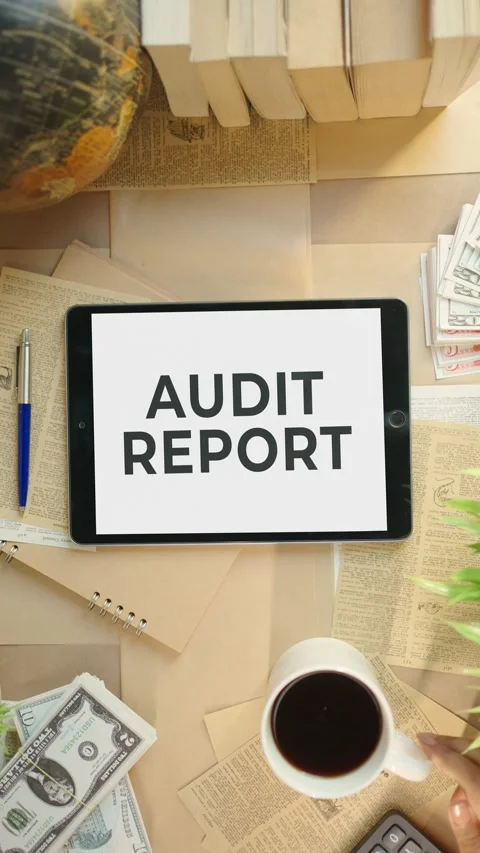 VERTICAL VIDEO OF AUDIT REPORT DISPLAYING ON FINANCE TABLET SCREEN 動画素材 308094252