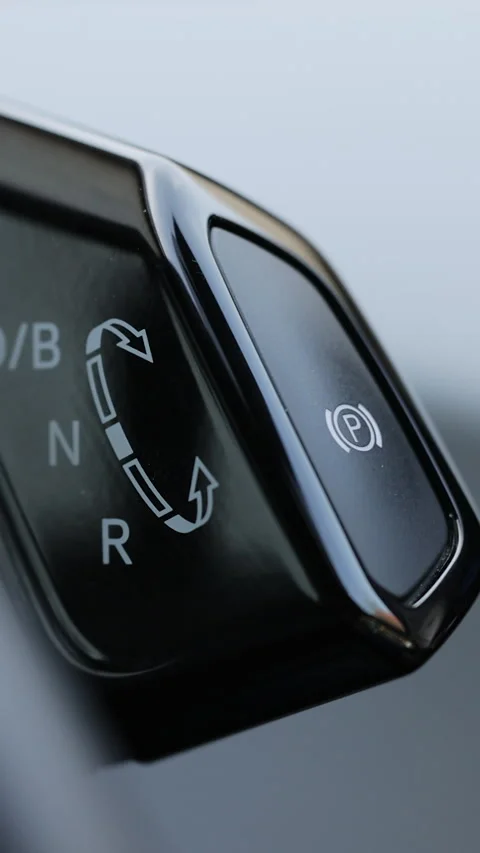 Vertical Video of Automatic transmission, automatic gear shift, is moved from D Stock Footage 306462717