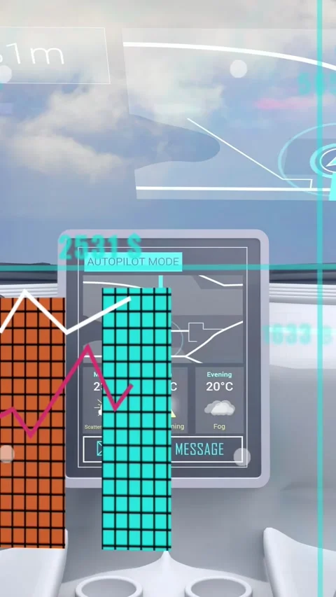 Vertical video: Autopilot display receiving message, projecting 3D bars rising Stock Footage 329934452