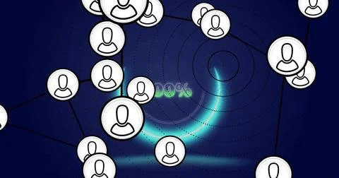 Vertical video: Avatars syncing along lines after teal swirl hitting 100% for Stockillustratie
